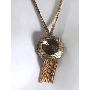 vintage/Victorian gold tone necklace With Brown Glass Pendant